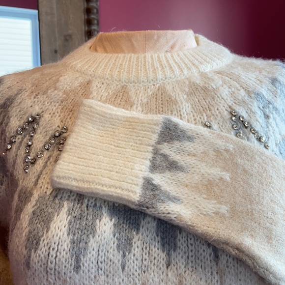 Naf Naf Rhinestone Mohair Blend Cream & Gray Knit Sweater Small - Picture 3 of 6